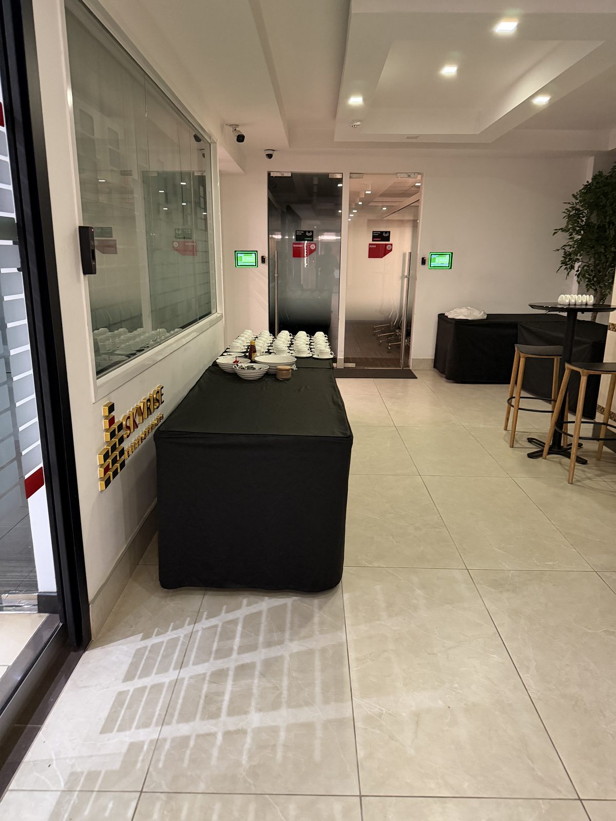 Tea and coffee service set up outside the meeting rooms