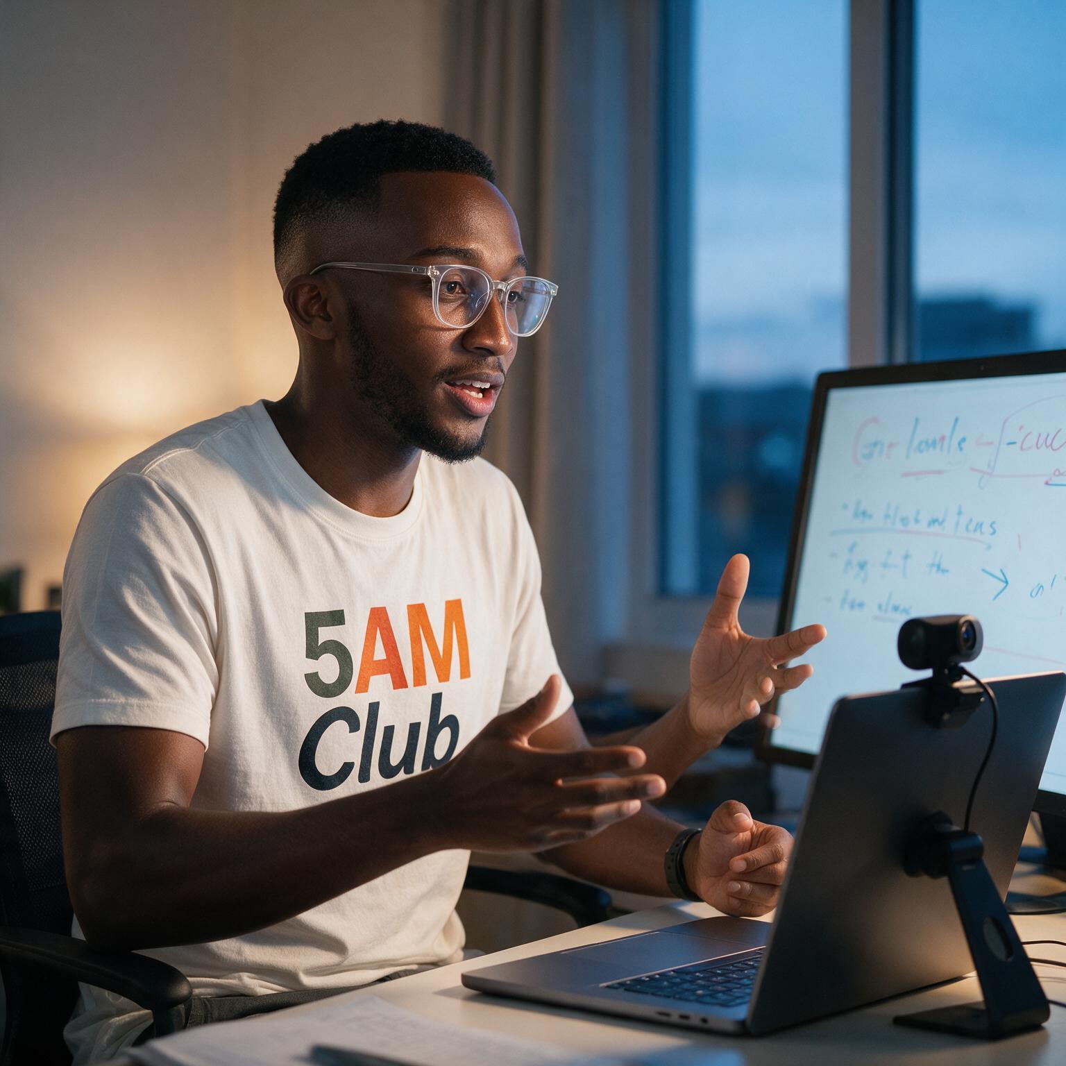 A 5AM Club member on an early morning online class